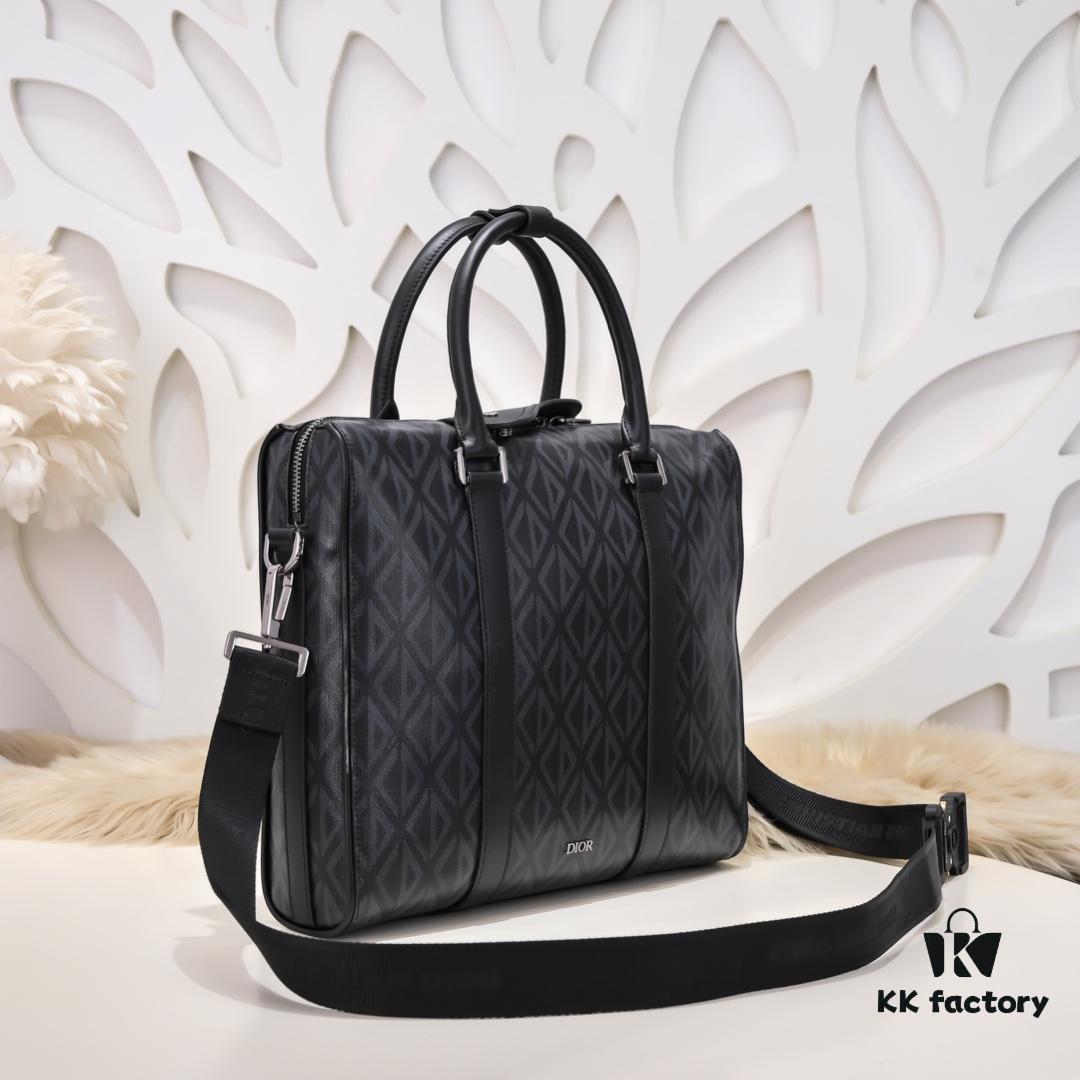 692f1043db12d2ebc1fae8b0 Dior Latest Men's Briefcase/Handbag from Official Counter - Hit the Road Series, Black CD Diamond Canvas with Signature Straps, Spacious Design, Model D8009
