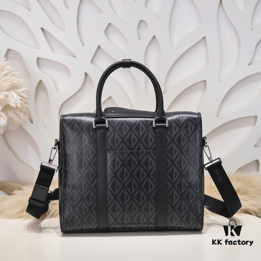 692f1044db12d2ebc1fae8b2 Dior Latest Men's Briefcase/Handbag from Official Counter - Hit the Road Series, Black CD Diamond Canvas with Signature Straps, Spacious Design, Model D8009