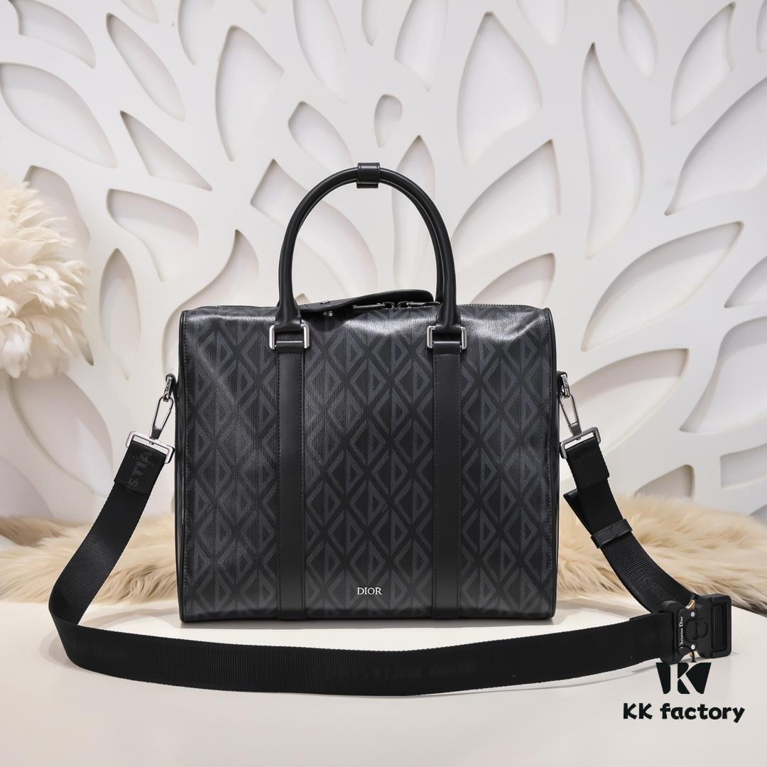 692f1044db12d2ebc1fae8b3 Dior Latest Men's Briefcase/Handbag from Official Counter - Hit the Road Series, Black CD Diamond Canvas with Signature Straps, Spacious Design, Model D8009