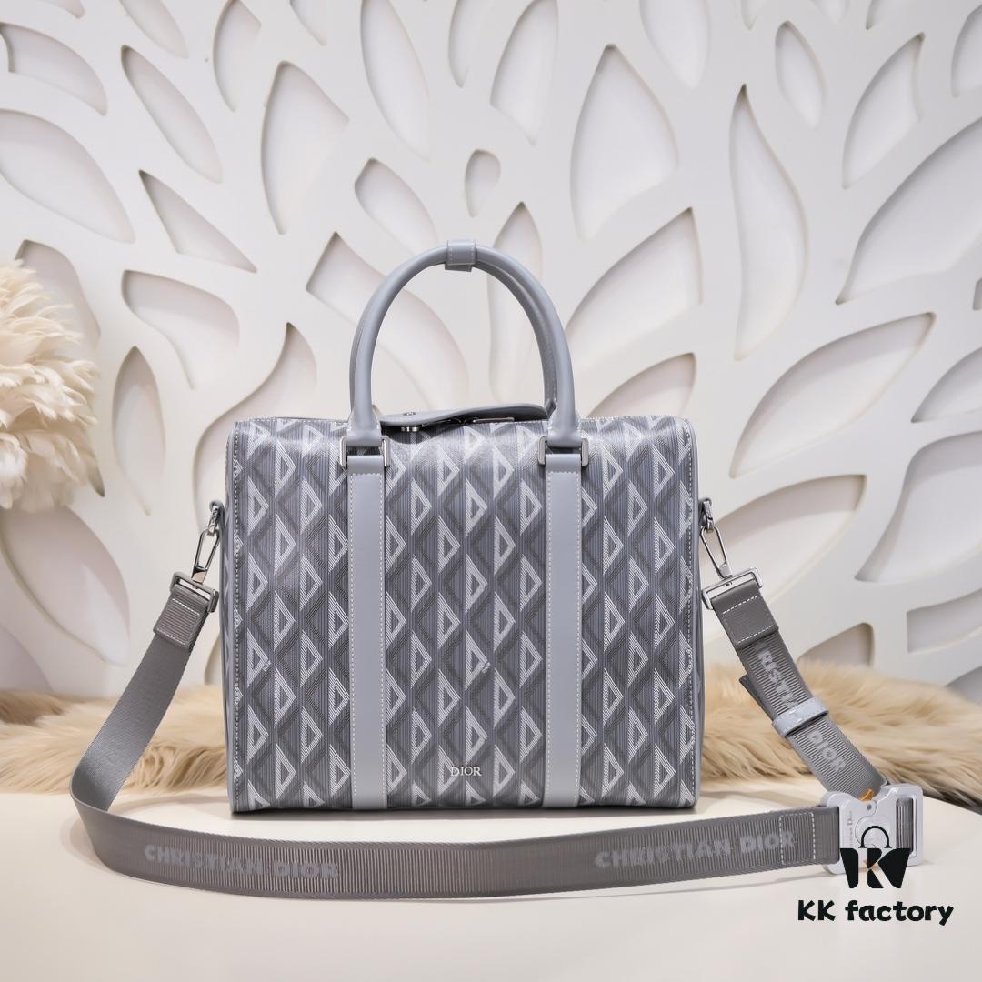 692f10d64ecd253cf1078bdb Dior Latest Collection Men's Briefcase/Handbag - Hit the Road Series, Grey CD Diamond Canvas with Signature Nylon Jacquard Straps