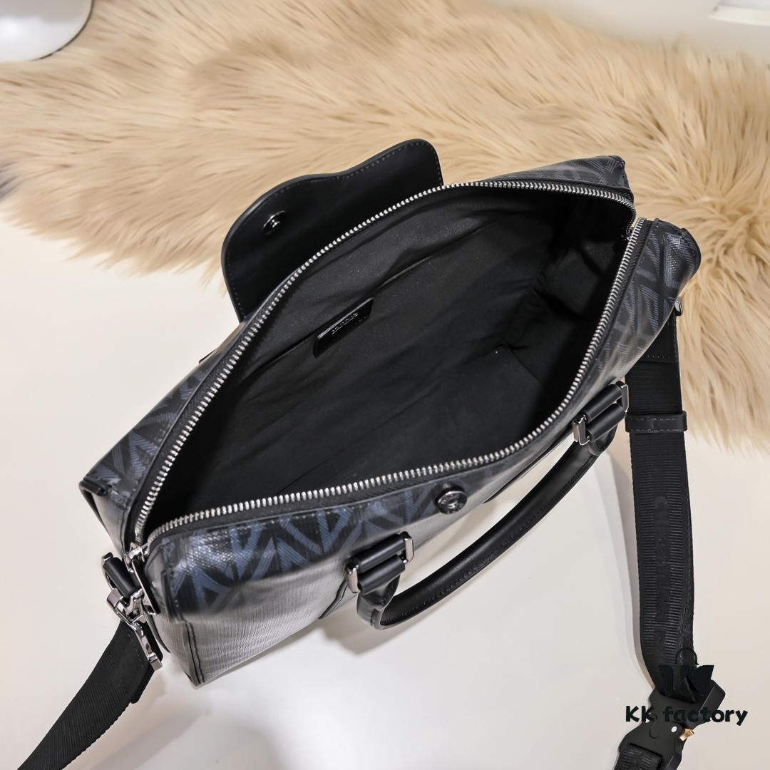 692f10d64ecd253cf1078bdd Dior Latest Men's Briefcase/Handbag from Official Counter - Hit the Road Series, Black CD Diamond Canvas with Signature Straps, Spacious Design, Model D8009