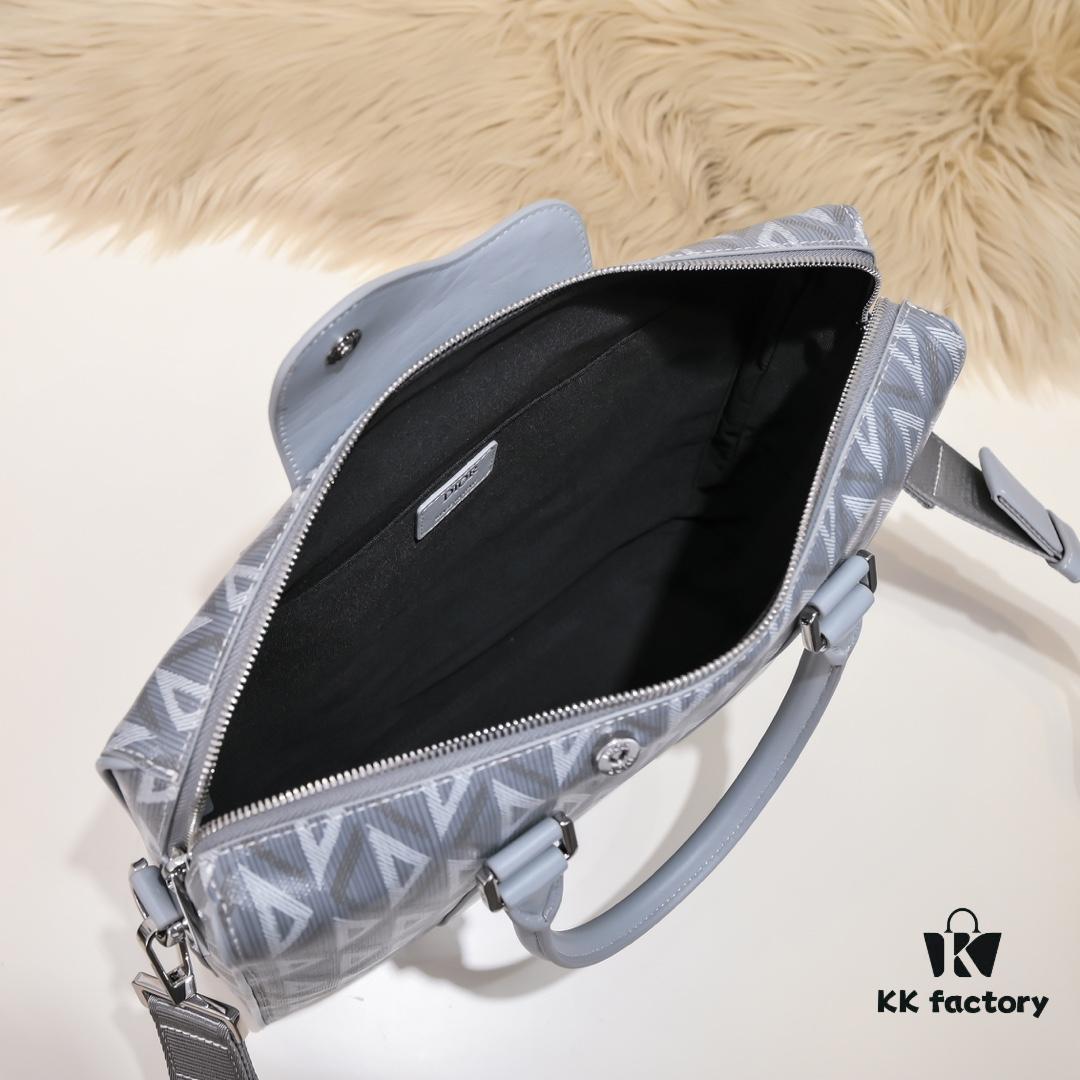 692f10d94ecd253cf1078be4 Dior Latest Collection Men's Briefcase/Handbag - Hit the Road Series, Grey CD Diamond Canvas with Signature Nylon Jacquard Straps