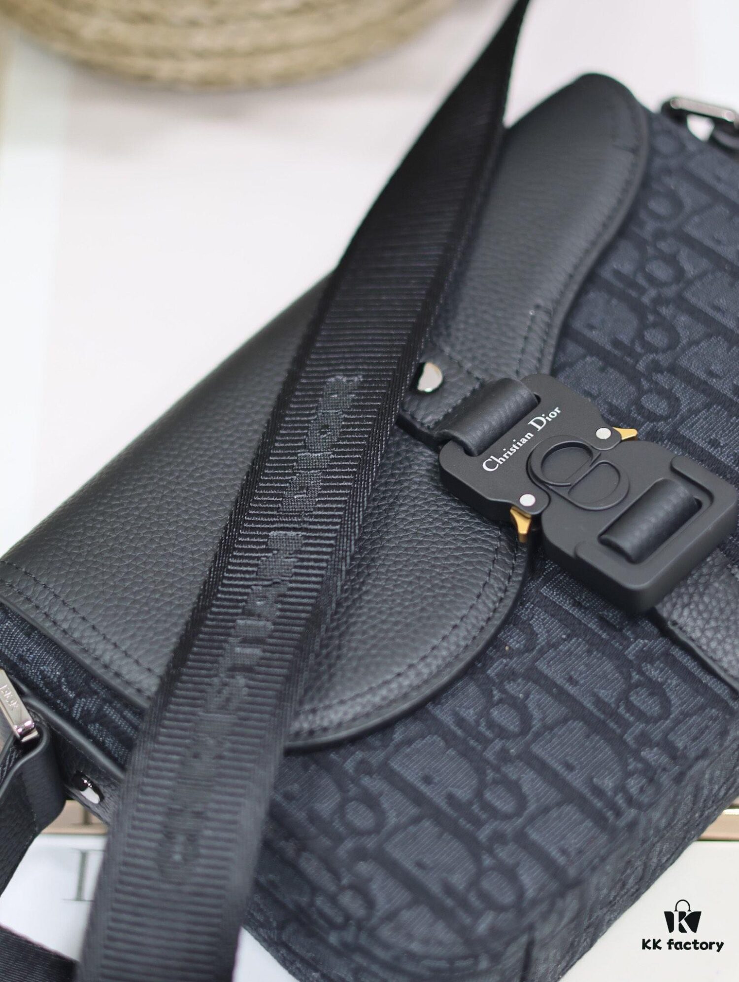 692f11124ecd253cf1078c55 Small Men's Saddle Flap Messenger Bag in Black Fabric