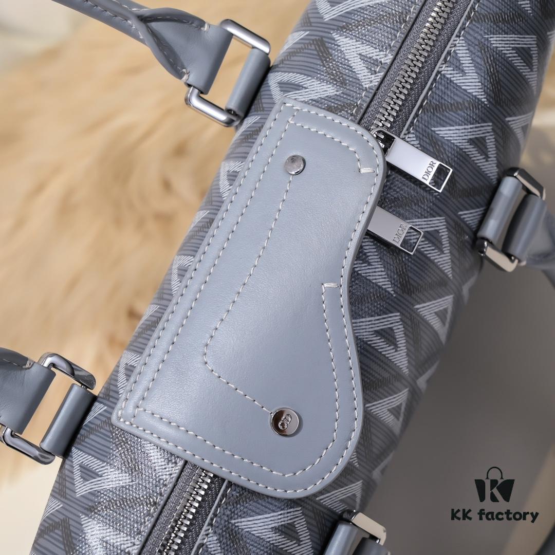 692f111d4ecd253cf1078c68 Dior Latest Collection Men's Briefcase/Handbag - Hit the Road Series, Grey CD Diamond Canvas with Signature Nylon Jacquard Straps