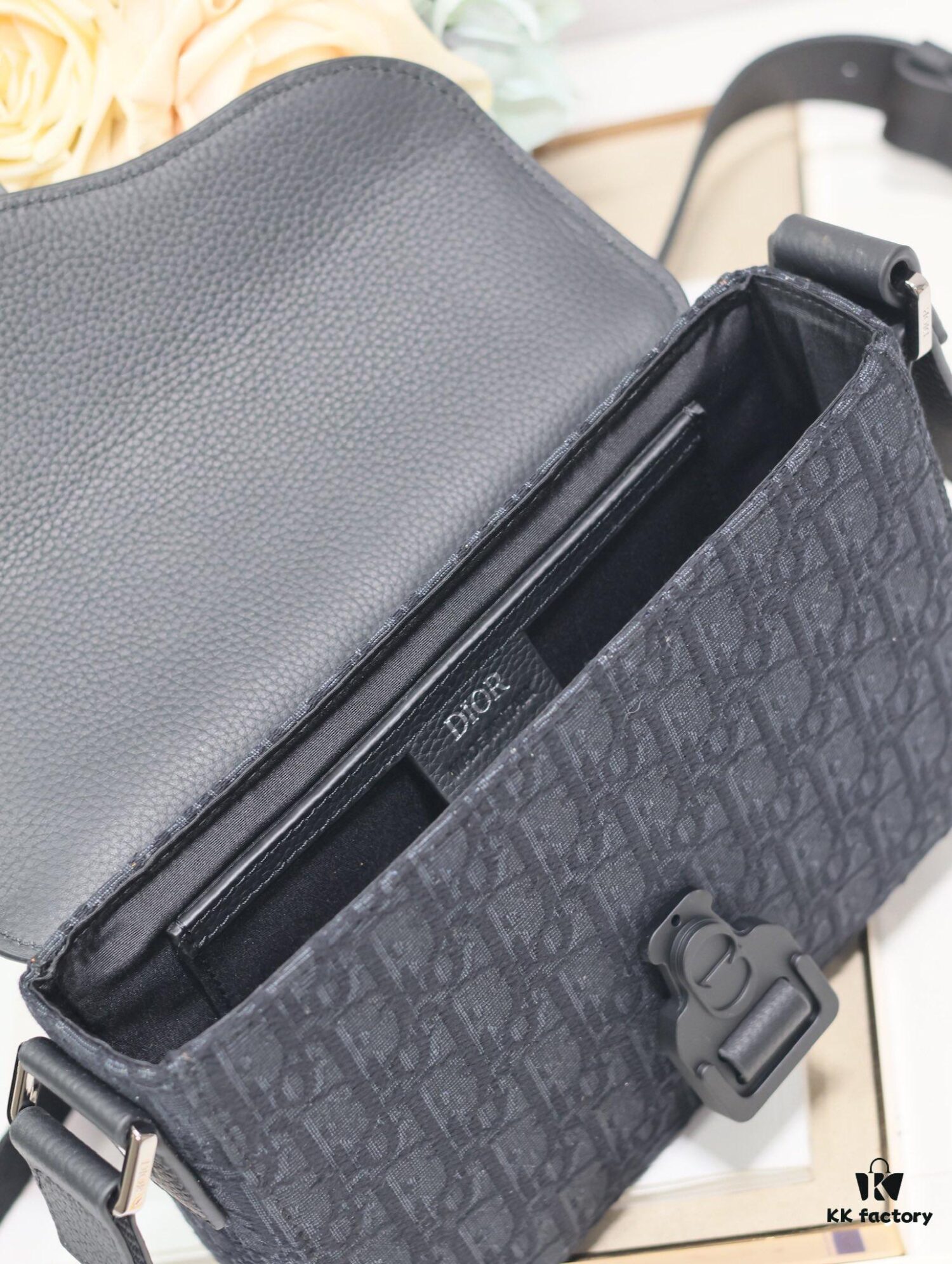 692f11254ecd253cf1078c78 Small Men's Saddle Flap Messenger Bag in Black Fabric
