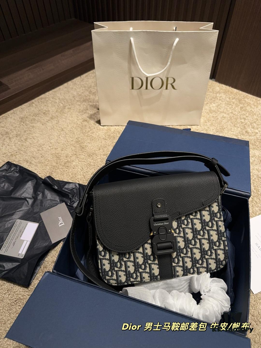 692f11394ecd253cf1078c9d Dior Men's Saddle Messenger Bag ✅ Leather Canvas Foldable Box ️ Size 23.18