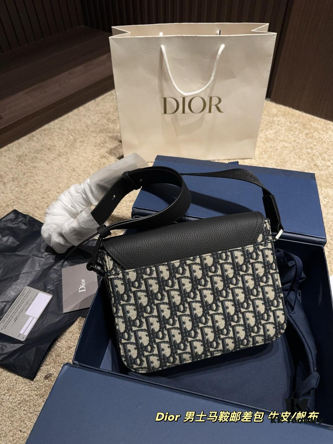 692f113d4ecd253cf1078ca4 Dior Men's Saddle Messenger Bag ✅ Leather Canvas Foldable Box ️ Size 23.18