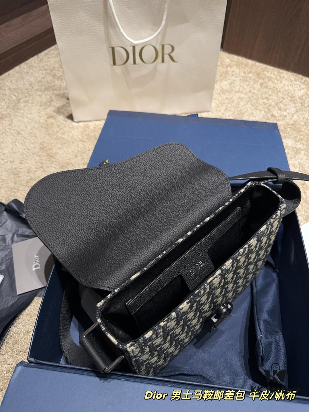 692f113e4ecd253cf1078ca6 Dior Men's Saddle Messenger Bag ✅ Leather Canvas Foldable Box ️ Size 23.18
