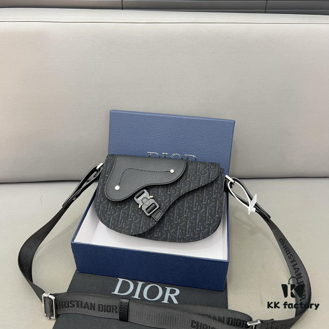 692f12014ecd253cf1078e40 DIOR Men's Flap Shoulder Saddle Bag in Black Canvas with Leather Trim, Long Adjustable Strap, Unisex Portable Design, Celebrity Must-Have, Crafted with Precision Inlay Workmanship, Classic and Versatile