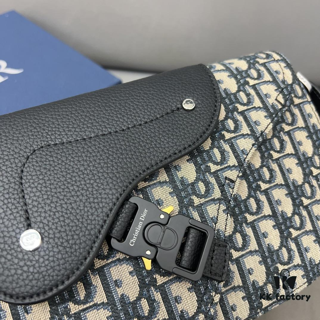692f12044ecd253cf1078e44 DIOR Men's Flap Shoulder Saddle Bag in Black Canvas with Leather Trim, Long Adjustable Strap, Unisex Portable Design, Celebrity Must-Have, Crafted with Precision Inlay Workmanship, Classic and Versatile