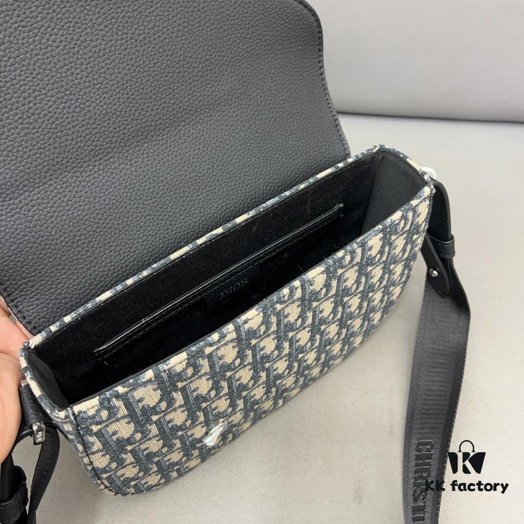 692f12054ecd253cf1078e47 DIOR Men's Flap Shoulder Saddle Bag in Black Canvas with Leather Trim, Long Adjustable Strap, Unisex Portable Design, Celebrity Must-Have, Crafted with Precision Inlay Workmanship, Classic and Versatile