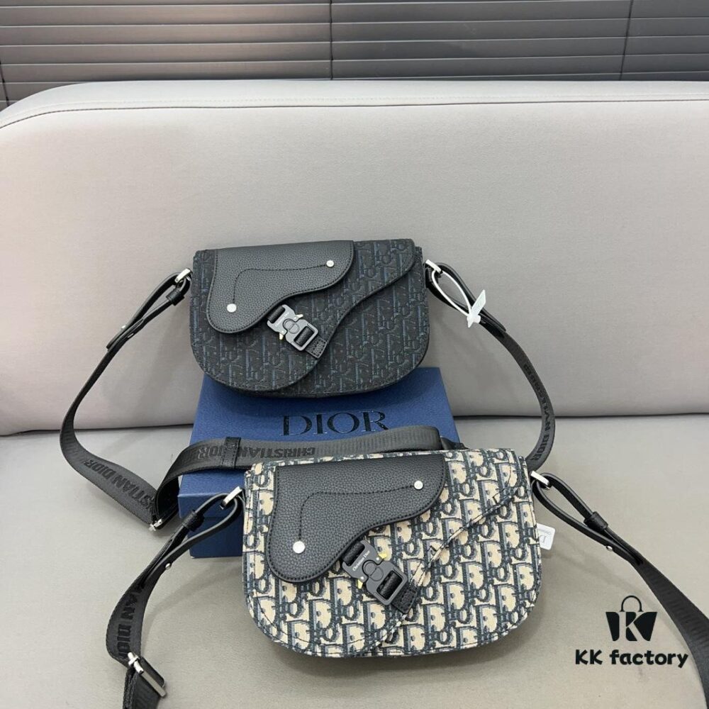 692f121d4ecd253cf1078e6d DIOR Men's Flap Shoulder Saddle Bag in Black Canvas with Leather Trim, Long Adjustable Strap, Unisex Portable Design, Celebrity Must-Have, Crafted with Precision Inlay Workmanship, Classic and Versatile