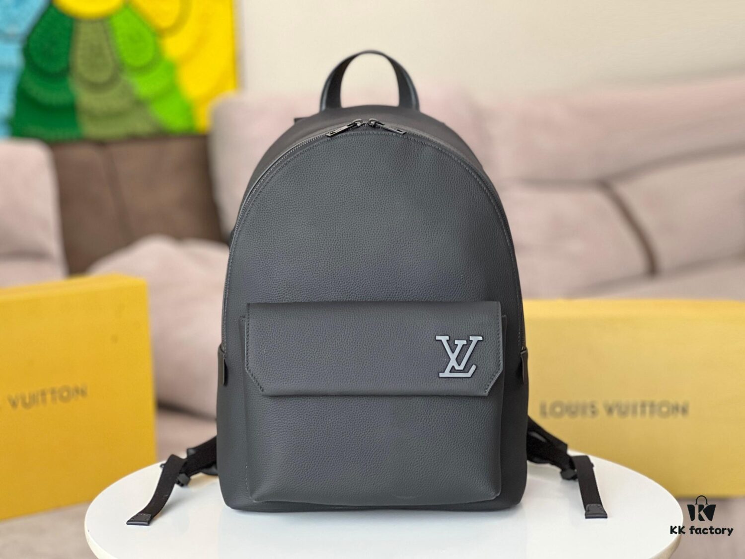 692f12594ecd253cf1078ecb Top-Quality Original Stock - Full-Grain Calfskin Aerogram Backpack with Chip Encoding, Model M57079 Black