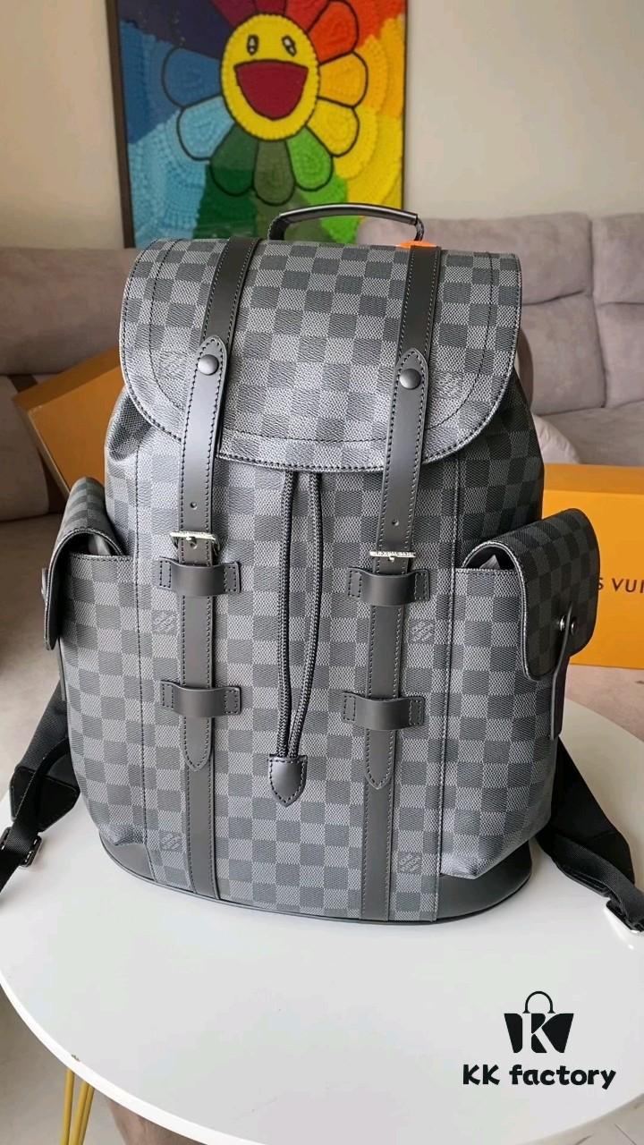 692f12be4ecd253cf1078f78 LV Authentic Black Checkerboard Men's Hiking Backpack Model N41379 Christopher Small Backpack