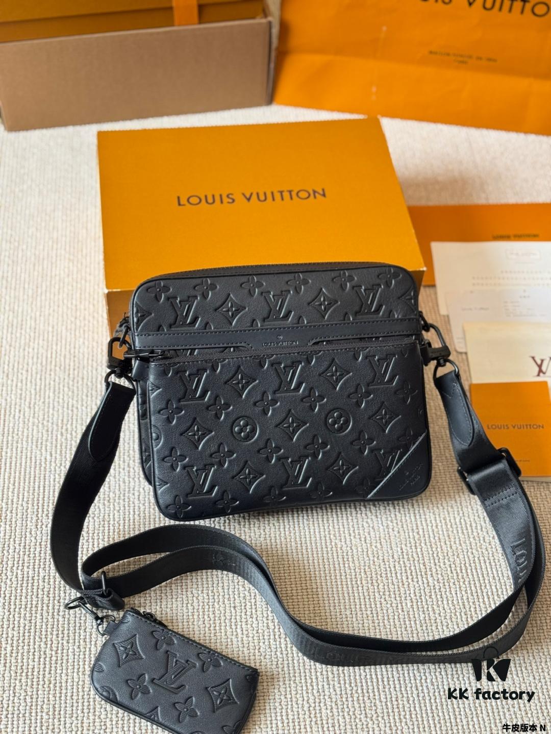 692f12e14ecd253cf1078fbc Genuine Leather Version LV Men's Three-in-One Black Warrior Trio Messenger Bag