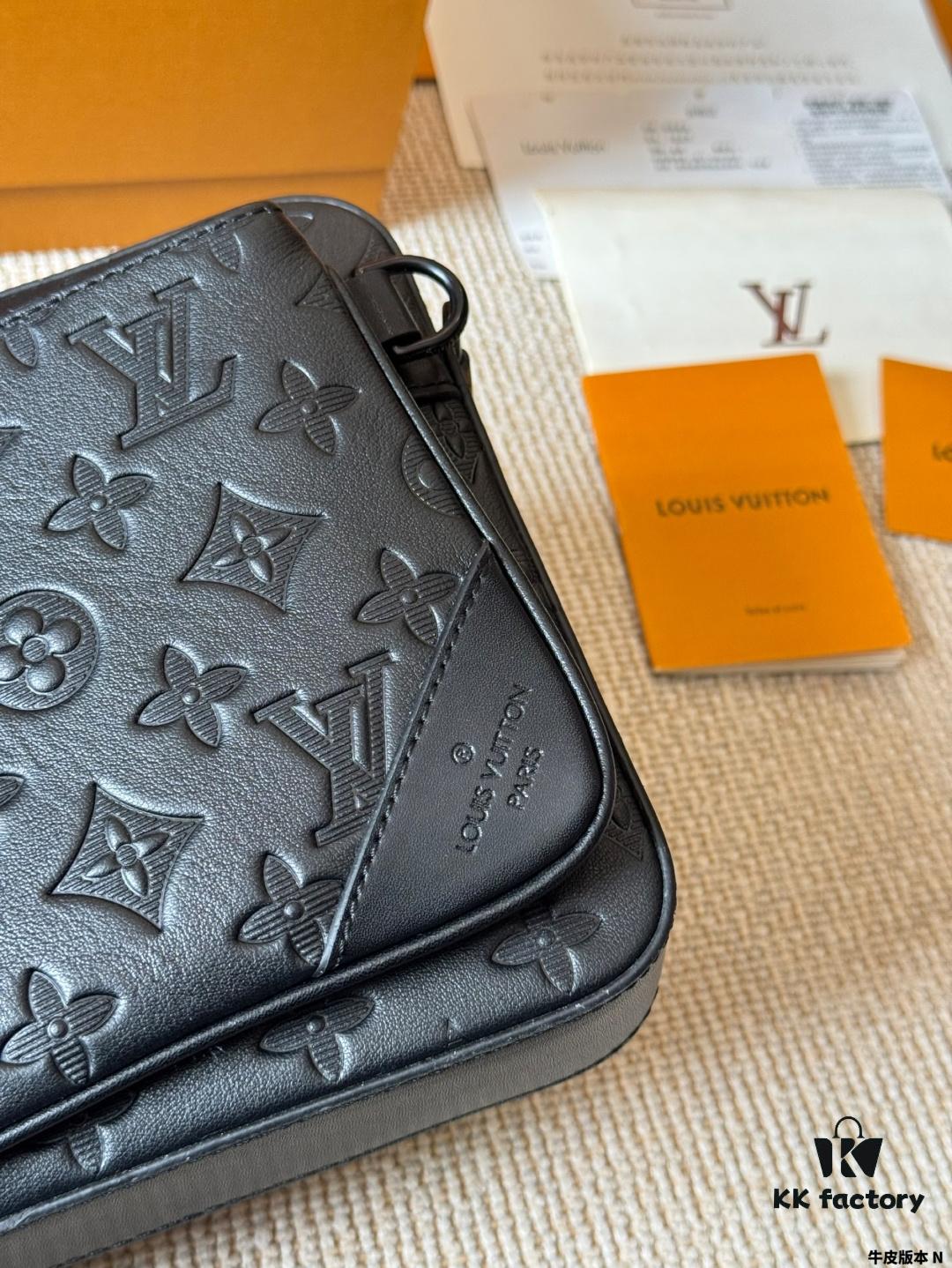 692f12e14ecd253cf1078fbe Genuine Leather Version LV Men's Three-in-One Black Warrior Trio Messenger Bag