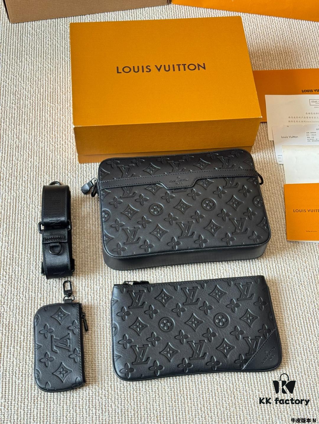692f12e34ecd253cf1078fc2 Genuine Leather Version LV Men's Three-in-One Black Warrior Trio Messenger Bag