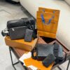 692f12f14ecd253cf1078fda Embossed Cowhide Black Flower LV Men's Three-in-One Black Warrior Trio Messenger Bag