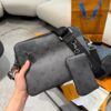 692f12f24ecd253cf1078fdc Embossed Cowhide Black Flower LV Men's Three-in-One Black Warrior Trio Messenger Bag