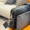 692f12f44ecd253cf1078fdd Embossed Cowhide Black Flower LV Men's Three-in-One Black Warrior Trio Messenger Bag