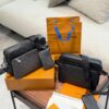 692f12f64ecd253cf1078fe2 Embossed Cowhide Black Flower LV Men's Three-in-One Black Warrior Trio Messenger Bag