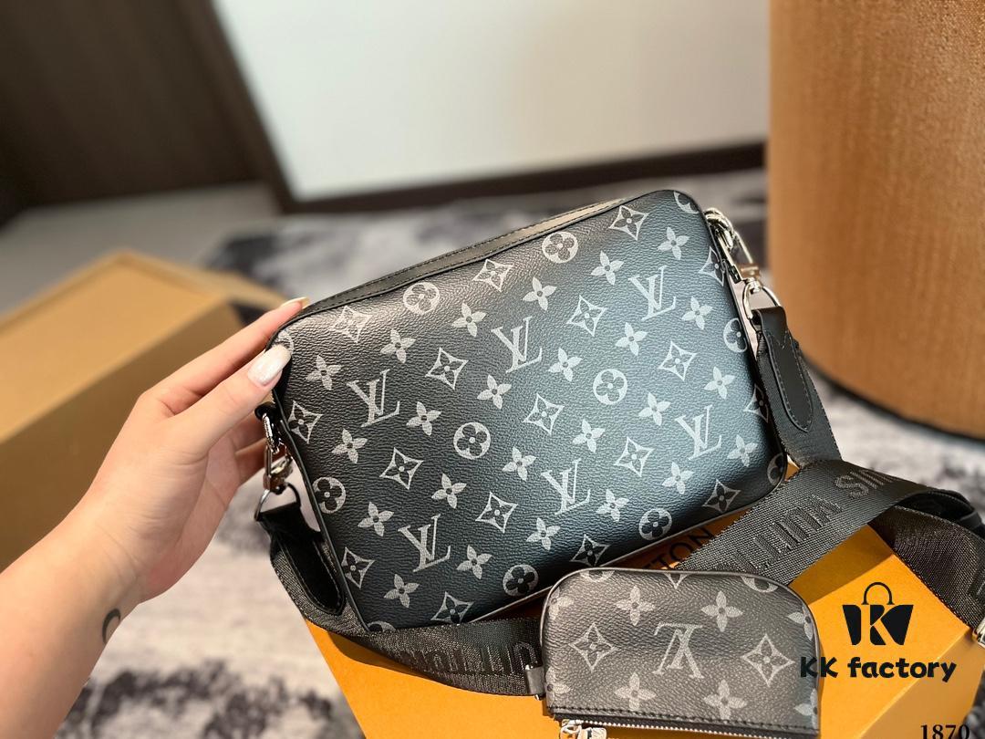 LV Men's Triple Combo Black Warrior Three-Piece Set Trio Messenger Bag