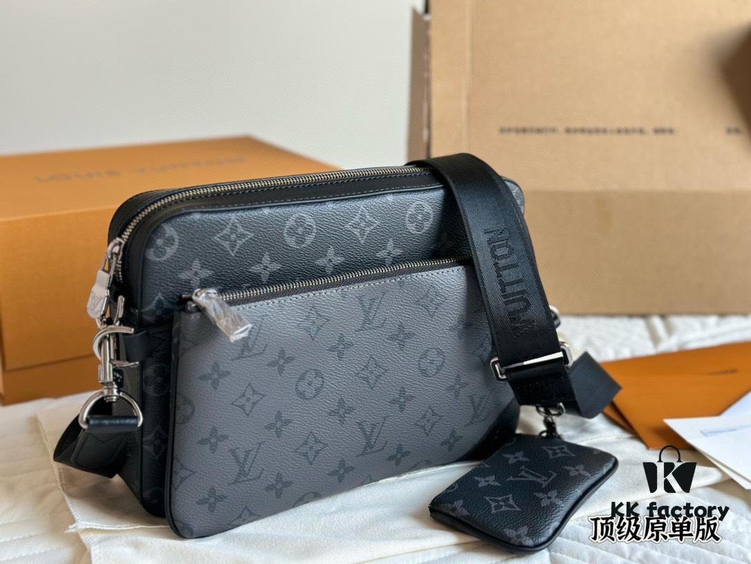 692f13e64ecd253cf10791d6 Top Quality Original LV Men's Triple Combo Black Warrior Three-Piece Set Trio Messenger Bag