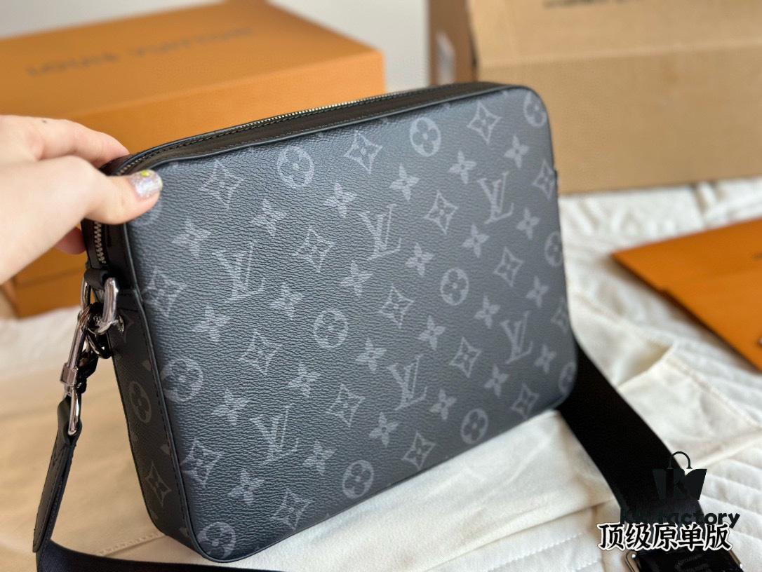 692f13e94ecd253cf10791df Top Quality Original LV Men's Triple Combo Black Warrior Three-Piece Set Trio Messenger Bag