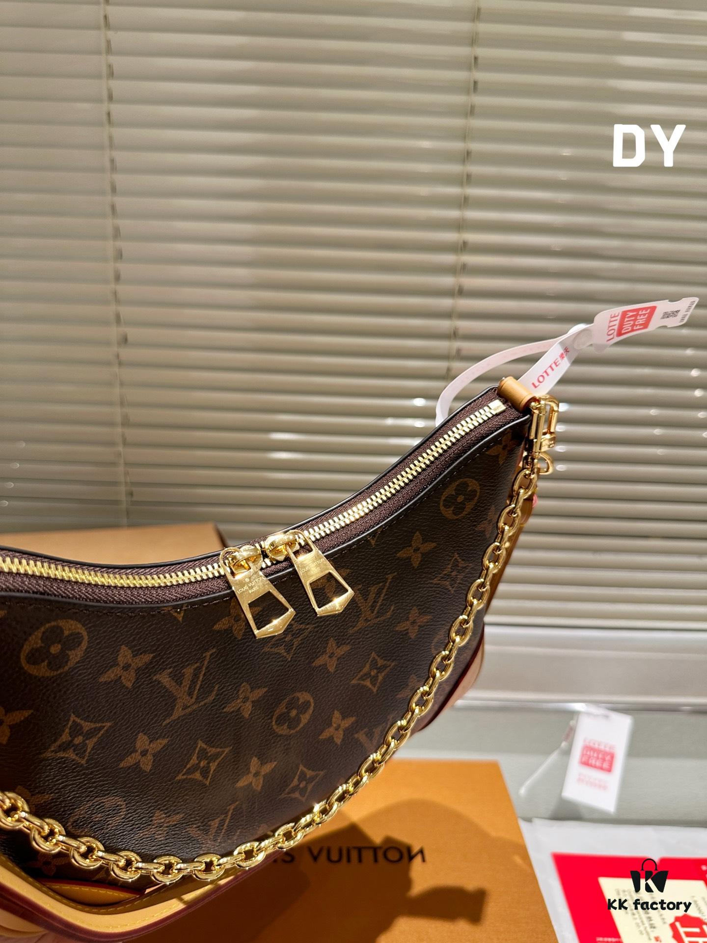 692f14534ecd253cf107928e Top Quality Original Single Pure Cowhide Full Steel Hardware LV Boulogne Messenger Bag Croissant Bag