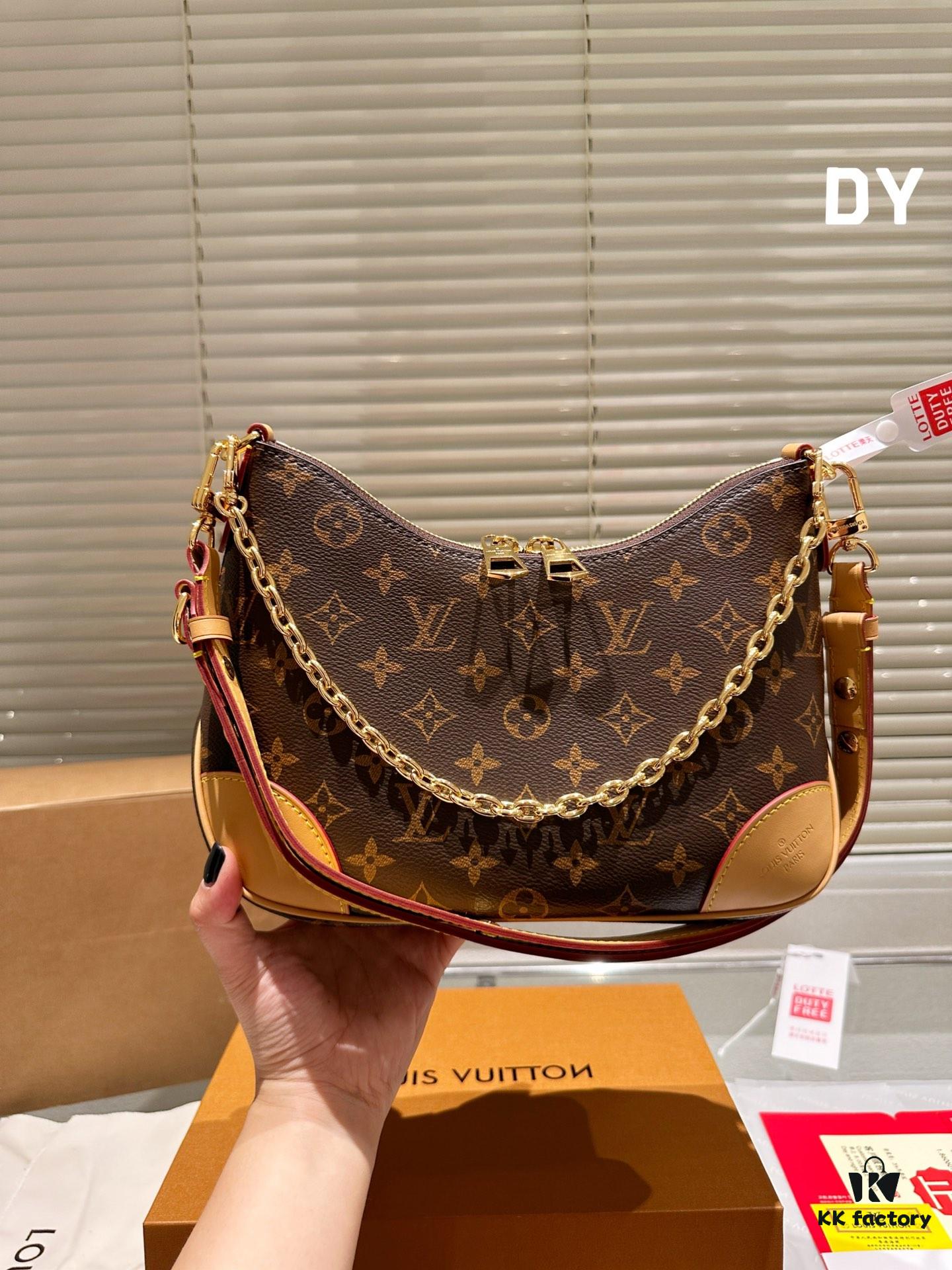 692f14534ecd253cf107928f Top Quality Original Single Pure Cowhide Full Steel Hardware LV Boulogne Messenger Bag Croissant Bag