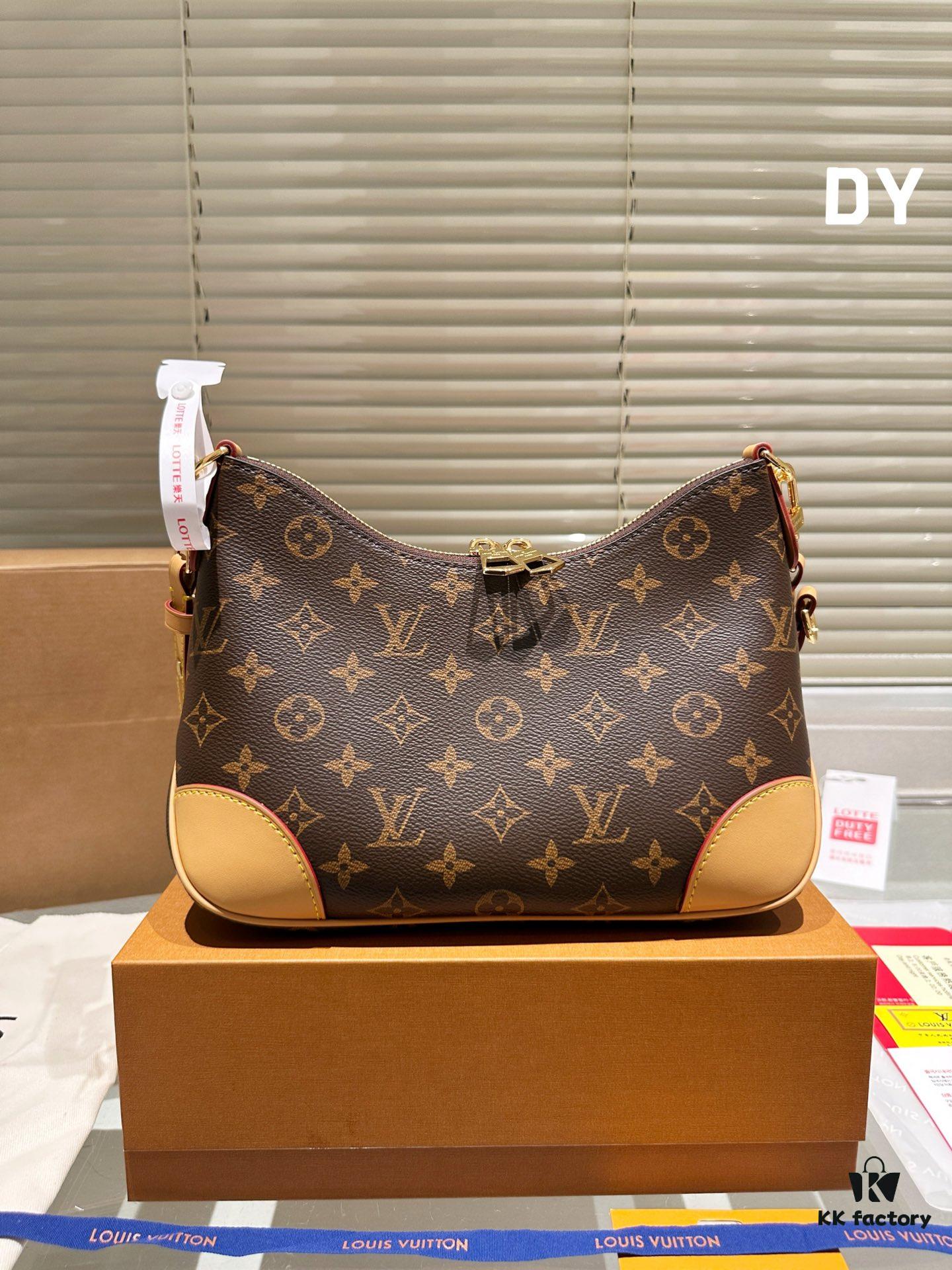 692f14564ecd253cf1079293 Top Quality Original Single Pure Cowhide Full Steel Hardware LV Boulogne Messenger Bag Croissant Bag