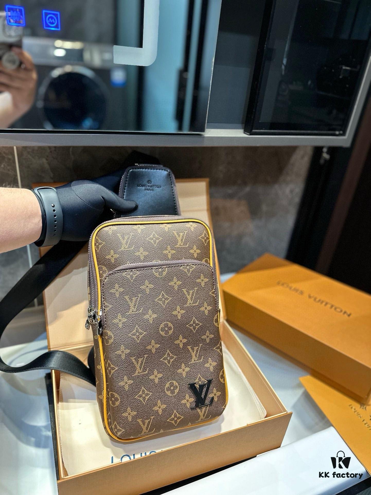 LV Louis Vuitton Men's 2023 New SAUMUR Classic Monogram Coated Canvas Crossbody Chest Bag