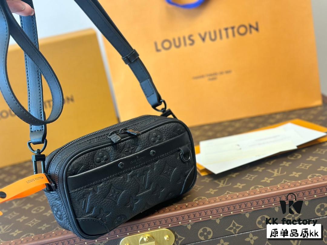 692f14834ecd253cf10792e6 LV Latest Men's Camera Bag Nano Alpha Black Floral Embossing Full Set Packaging