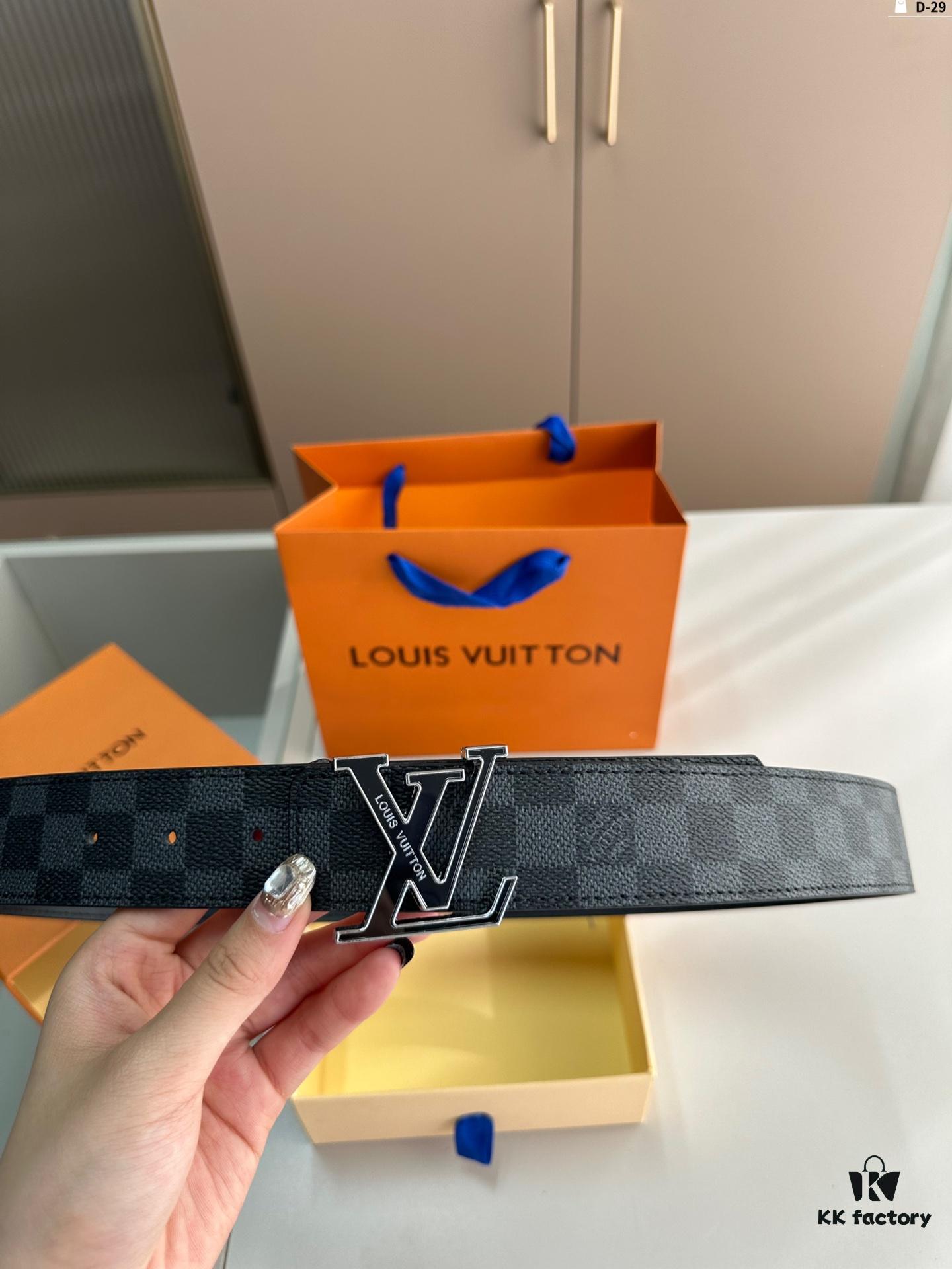 LV Belt Men's Leather Belt D-29 Full Packaging with Tote Bag