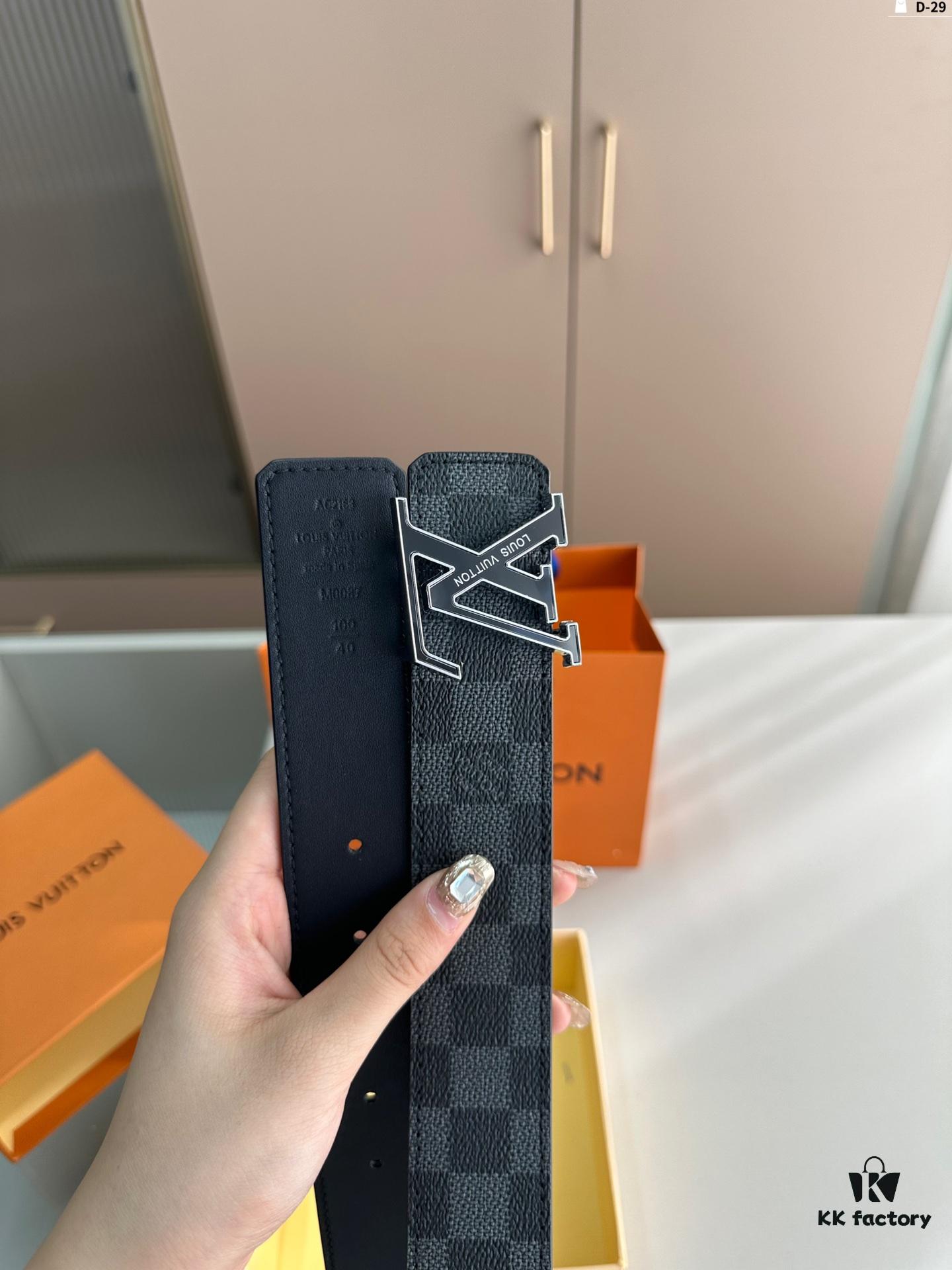 LV Belt Men's Leather Belt D-29 Full Packaging with Tote Bag