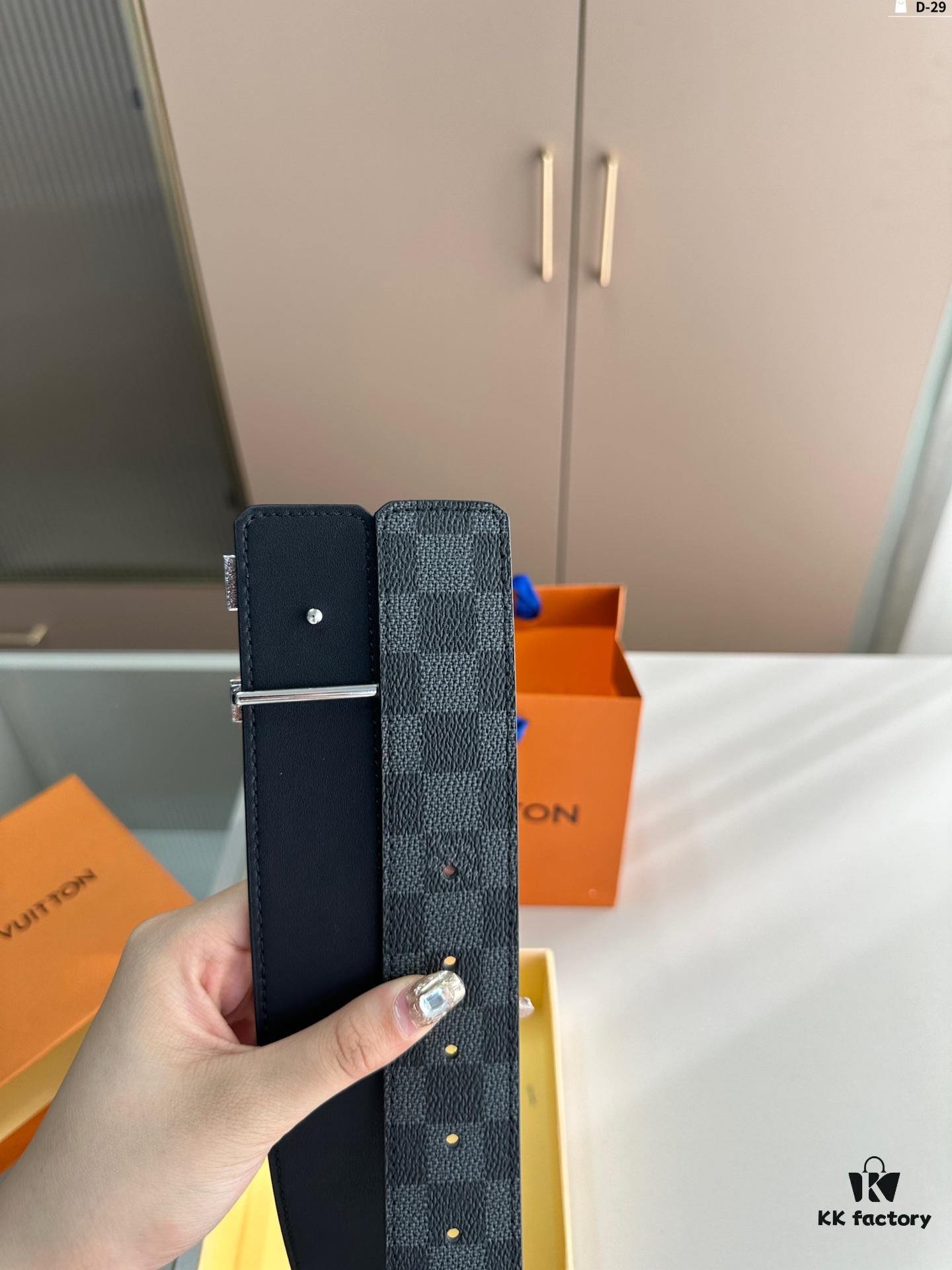 LV Belt Men's Leather Belt D-29 Full Packaging with Tote Bag
