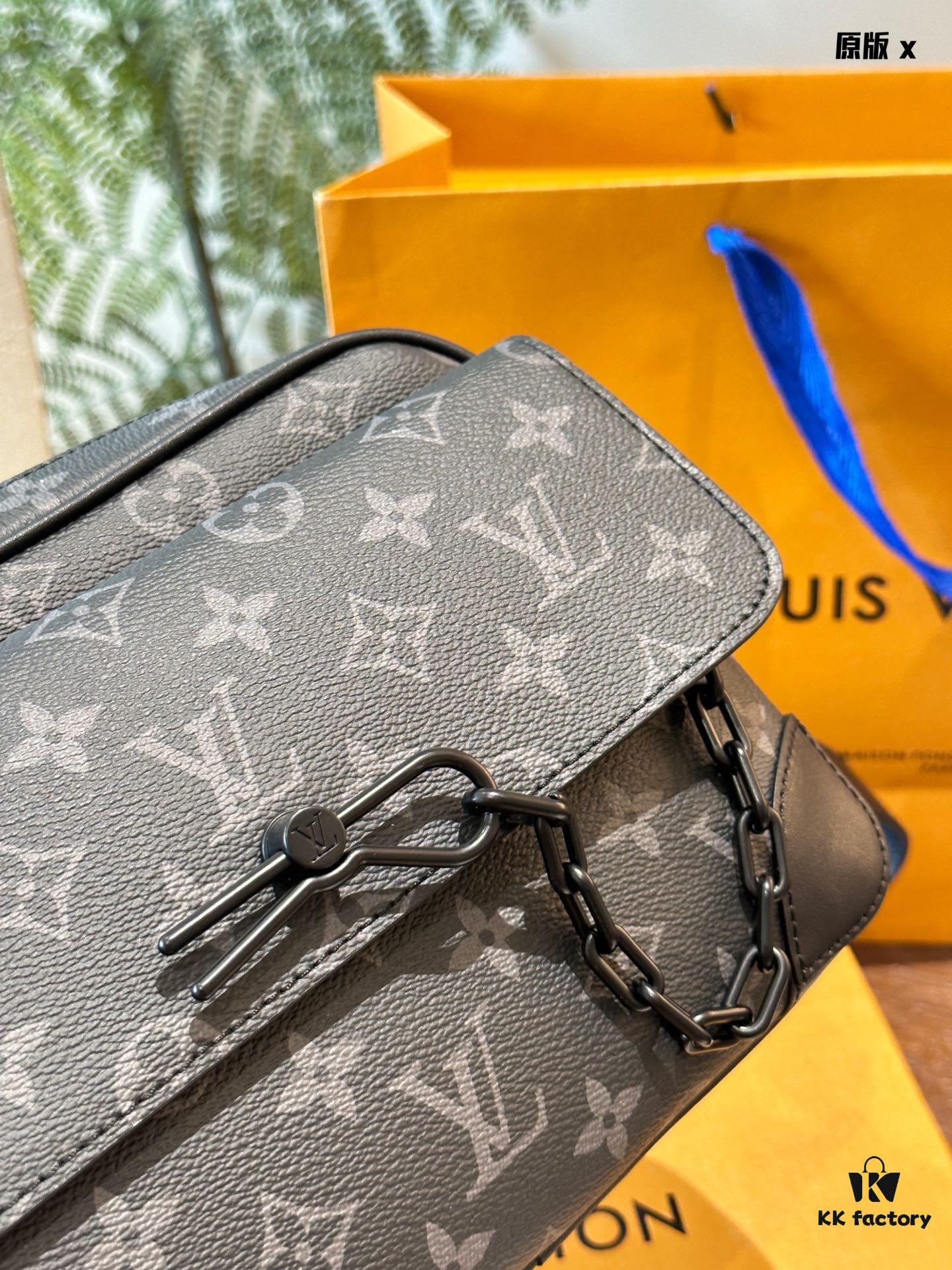 LV Men's Steamer Messenger Bag in Embossed Calfskin with Black Flower Pattern