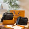 LV Men's Steamer Messenger Bag in Embossed Calfskin with Black Flower Pattern