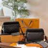 692f14e34ecd253cf1079389 Embossed Cowhide Black Monogram LV Men's Trio Three-in-One Messenger Bag in Black Knight Style