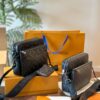692f14e44ecd253cf107938b Embossed Cowhide Black Monogram LV Men's Trio Three-in-One Messenger Bag in Black Knight Style