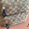 692f154a4ecd253cf1079443 Gucci Men's Backpack with Coiled Snake Embroidery in Beige and Brown Original GG Canvas, Blue Contrast Trim