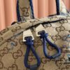 692f154a4ecd253cf1079444 Gucci Men's Backpack with Coiled Snake Embroidery in Beige and Brown Original GG Canvas, Blue Contrast Trim