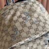 692f154b4ecd253cf1079446 Gucci Men's Backpack with Coiled Snake Embroidery in Beige and Brown Original GG Canvas, Blue Contrast Trim