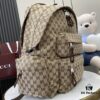 692f15504ecd253cf1079454 Gucci Logo Large Backpack in Beige and Ebony GG Canvas with Original Green Gift Bag