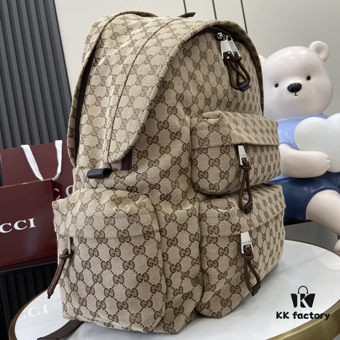 692f15504ecd253cf1079454 Gucci Logo Large Backpack in Beige and Ebony GG Canvas with Original Green Gift Bag