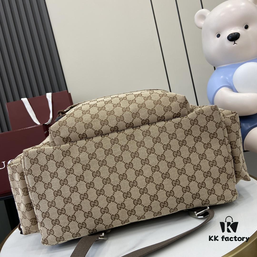 692f15524ecd253cf1079455 Gucci Logo Large Backpack in Beige and Ebony GG Canvas with Original Green Gift Bag