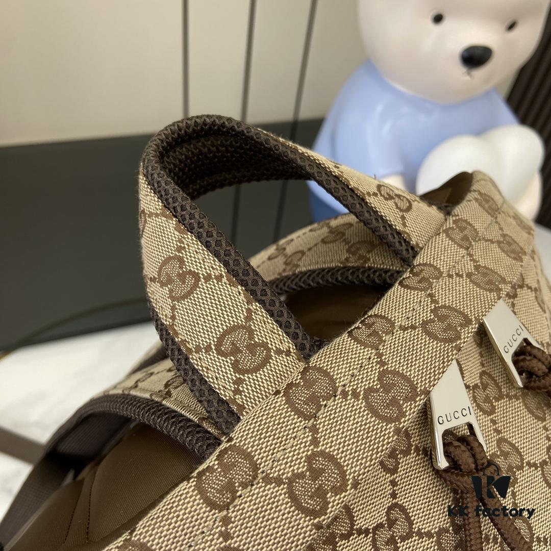 692f15524ecd253cf1079458 Gucci Logo Large Backpack in Beige and Ebony GG Canvas with Original Green Gift Bag