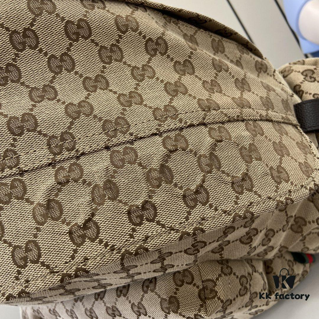 692f15534ecd253cf1079459 Gucci Logo Large Backpack in Beige and Ebony GG Canvas with Original Green Gift Bag