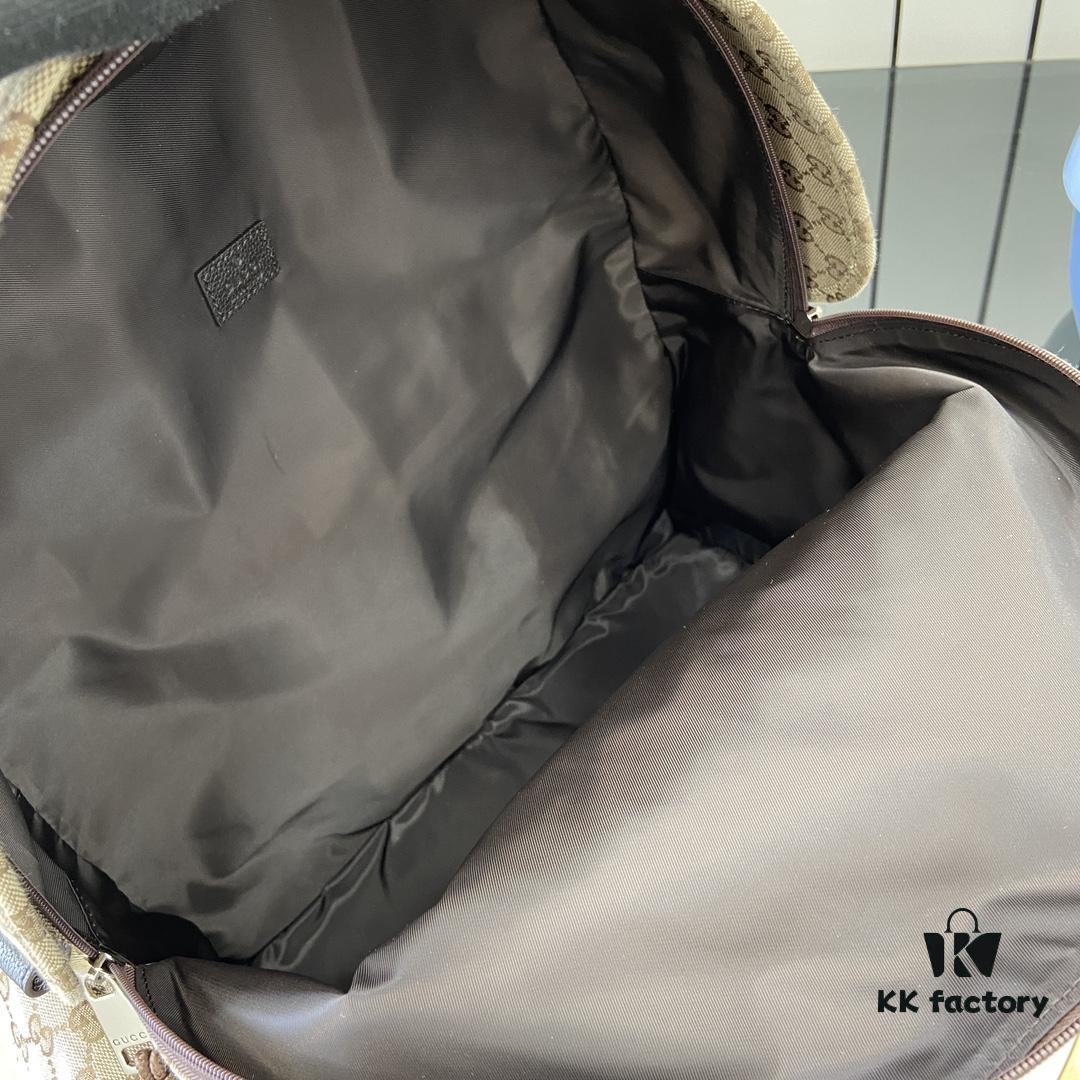 692f15534ecd253cf107945a Gucci Logo Large Backpack in Beige and Ebony GG Canvas with Original Green Gift Bag