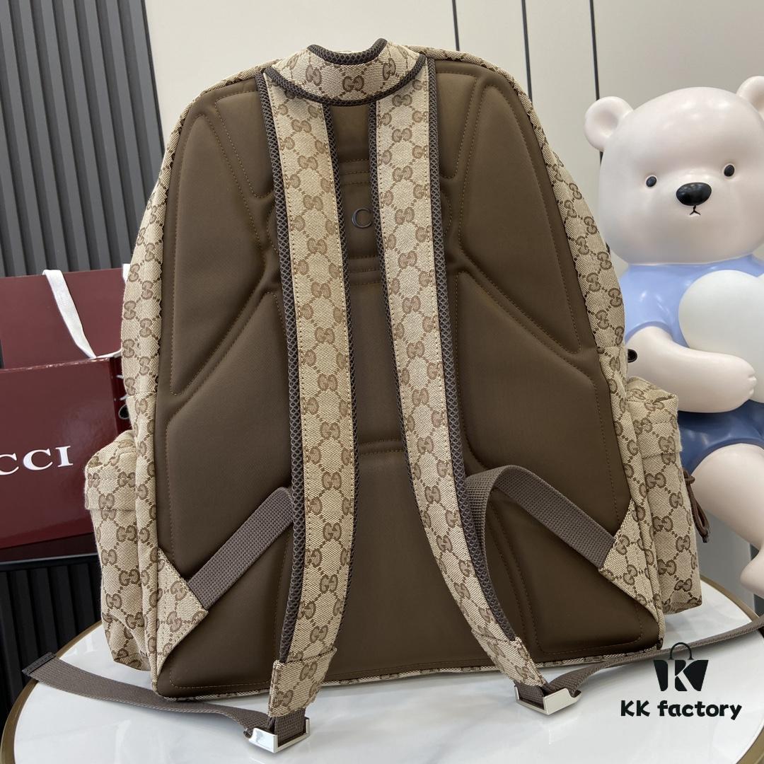 692f15574ecd253cf1079462 Gucci Logo Large Backpack in Beige and Ebony GG Canvas with Original Green Gift Bag